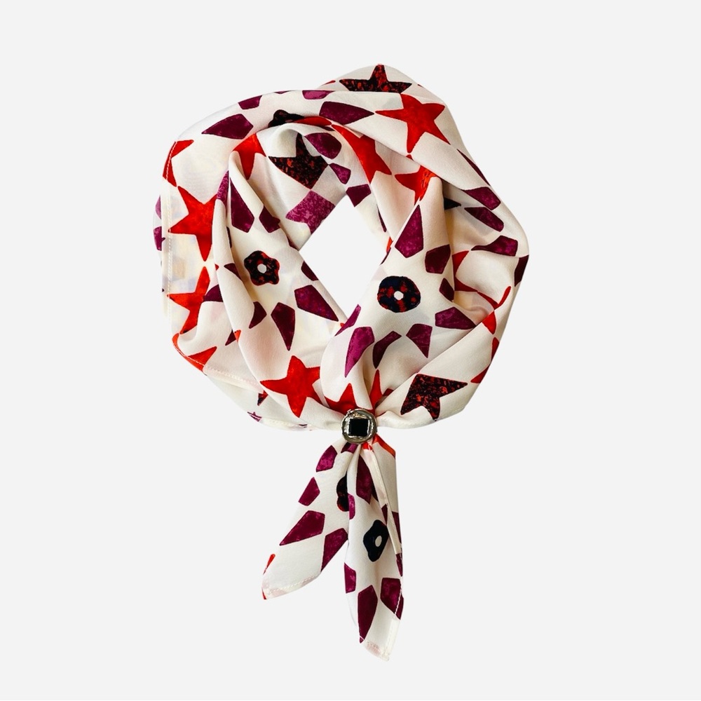 NWT SILKLETTE 'Americana Stars' 100% Fine Silk Kerchief Scarf Red/Black/White - Picture 3 of 9